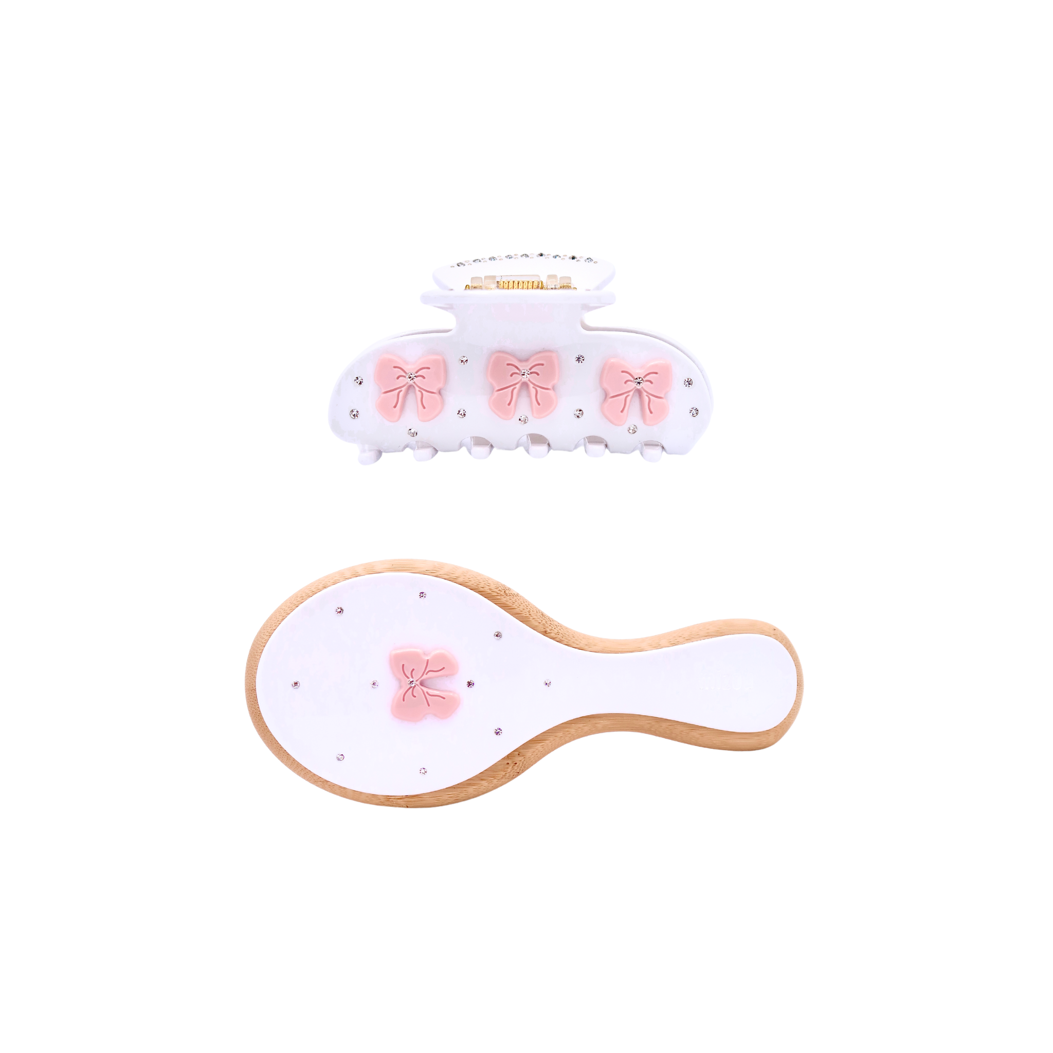 Pink Bows Clip & Mini Brush Set
